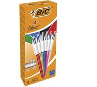 Stylo bille 4 couleurs Bic Shine rétractable pointe 1 mm - écriture moyenne - Boîte de 12 couleurs assorties