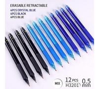 Stylo À Gel Effaçable Rétractable, 0.5mm, 12 Pièces/Lot, 3 Pièces/Lot, Gommes À Encre, Noir, Cristal, Bleu, Recharge, École, Bureau Et Stal