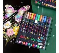 Stylo à paillettes double embout 24 couleurs • Stylo à pointe fine à séchage rapide, effet colle • Pour le scrapbooking, la création de cartes, la tenue d'un journal • 24 couleurs Random Color 12PCS