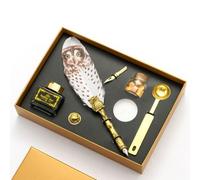 Stylo À Tremper Avec Plume De Hibou, Calligraphie Rétro, Quill, Sceau De Cire, Boîte Cadeau Q1jc