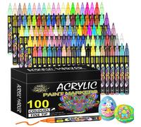 Stylo acrylique - Stylo peinture acrylique - 100 couleurs - Pointe fine 0,7 mm - À base d'eau - Pour pierre, verre, textile et bois