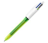 BIC Stylo-bille 4 Couleurs Fluo rétractable – Pointe 1 mm – Noir/Bleu/Rouge/Jaune – Blister 1