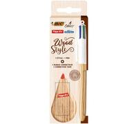 Stylo Bille - 4 Couleurs Bic - Motifs Bois + Mini Souris De Correction Tipp-Ex