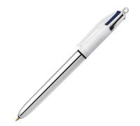 Stylo bille 4 couleurs Bic Shine rétractable pointe 1 mm - écriture moyenne - Corps argent