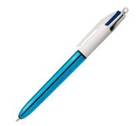 Stylo bille 4 couleurs Bic Shine rétractable pointe 1 mm - écriture moyenne - Corps bleu