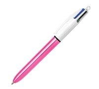 Stylo bille 4 couleurs Bic Shine rétractable pointe 1 mm - écriture moyenne - Corps rose