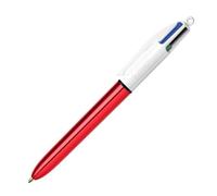 Stylo bille 4 couleurs Bic Shine rétractable pointe 1 mm - écriture moyenne - Corps rouge