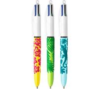 Stylo-bille bic 4 couleurs classiques pointe moyenne 1mm retractable rechargeable corps effet velours coffret 3