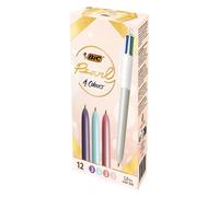Stylo bille Bic 4 couleurs Pearl rétractable pointe 1 mm - Boîte de 12