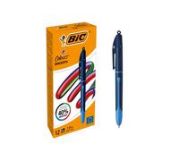 Stylo-bille bic 4 couleurs smooth pro pointe moyenne 1mm retractable rechargeable corps bicolore bleu fonce /