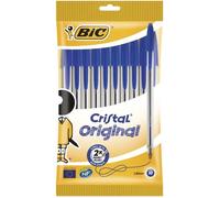 BIC - Stylo bille Cristal Original à capuchon - Encre bleue - Pointe 1 mm - Lot de 10