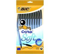 BIC Cristal Soft Stylos-Bille Pointe Moyenne (1,2 mm) - Noir, Pochette de 10