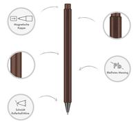 Stylo bille Flow, aluminium, pointe de 0,7 mm, rechargeable, couleur marron noisette