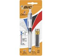 BIC Stylo-bille rétro 4 couleurs 3+1 rétractable et porte-mines – Blister 1+12 mines 0,7 mm HB