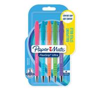 Stylo bille Papermate Flexgrip Brights rétractable pointe 1 mm - Pochette de 5 - Encre bleue