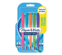 Stylo bille Papermate Flexgrip Brights rétractable pointe 1 mm - Pochette de 5 - Encre noire