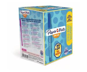 Stylo bille Papermate Inkjoy 100 à capuchon bleu - Lot de 100 dont 20 gratuits