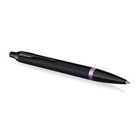 Stylo bille Parker IM Vibrant Rings | Satin noir laqué avec détails violet améthyste | Pointe moyenne avec recharge d’encre bleue | Étui cadeau