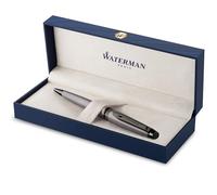 Stylo bille Waterman Expert | Laque argentée métallisée avec finitions ruthénium | Pointe moyenne | Encre bleue | Étui cadeau