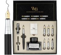 Stylo calligraphie plume - Set cadeau - Plume calligraphique - 6 pointes de rechange - Chrome noir