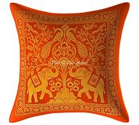 Stylo Culture Bohème Housse De Coussin De Luxe pour Salon 30 x 30 cm Brocart De Soie Orange Jacquard Éléphant Carré Fermeture Éclair 12x12 inch Décoratif Housses d'oreiller pour Lit - 1 Pièce