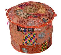 Stylo Culture Cotton Patchwork Tabouret Ottoman Brodé Pouf Cover Orange Floral Ottoman Furniture
