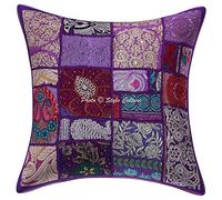 Stylo Culture Décoratif Ethnique Housse De Coussin pour Canapé 40x40 cm Coton Violet Patchwork Vintage Abstrait Carré Fermeture Enveloppe Bohème Indien Housses d'oreiller pour Chambre - 1 Pièce
