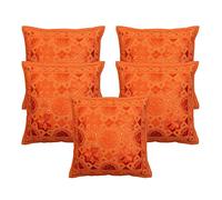 Stylo Culture Décoratif Ethnique Housse De Coussin pour Chambre 40x40 cm Coton Orange Brodé Étoile De Lune en Miroir Carré Fermeture Enveloppe Bohème Indien Housses d'oreiller pour Canapé - 5 Pièces