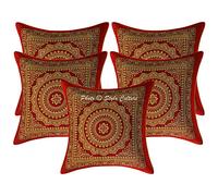 Stylo Culture Décoratif Housse De Coussin De Luxe Salon 30x30 cm Brocart De Soie Bordeaux Jacquard Mandala Carré Fermeture Éclair 12x12 inch Bohème Taies d'oreiller Lit - 5 Pièces