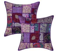 Stylo Culture Décoratif Housse De Coussin Salon 40x40 cm Coton Violet Patchwork Vintage Floral Carré Fermeture Enveloppe 16x16 inch Bohème Taies d'oreiller Lit - 2 Pièces