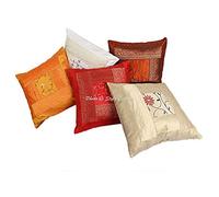 Stylo Culture Décoratif Indienne Housse De Coussin Canapé 40 x 40 cm Polydupion Multicolore Patchwork De Brocart Brodé Floral Carré 16x16 inch Bohème Ethnique Taies d'oreiller Chambre - 5 Pièces
