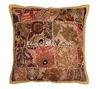 Stylo Culture Décoratif Indienne Housse De Coussin Chambre 40x40 cm Coton Marron Kaki Patchwork Vintage Abstrait Carré Fermeture Enveloppe 16x16 inch Bohème Ethnique Taies d'oreiller Canapé - 1 Pièce