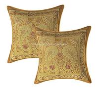 Stylo Culture Décoratif Indienne Housse De Coussin De Luxe Canapé 30 x 30 cm Brocart De Soie Beige Jacquard Paon Carré Fermeture Éclair 12x12 inch Bohème Ethnique Taies d'oreiller Chambre - 2 Pièces