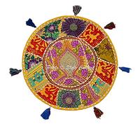 Stylo Culture Ethnique Rond Housse De Coussin De Sol Bebe 45 x 45cm Coussin de Sol extérieur Jaune Patchwork Ancien Boho Élégant Décoratif Coton Oreiller 45x45 Brodé Pouf Repose-Pieds Couverture