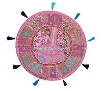 Stylo Culture Ethnique Rond Housse De Coussin De Sol Indien 45 x 45cm Chaise De Coussin De Plancher Bébé Rose Patchwork Vintage Boho Élégant Décoratif Coton Brodé Pouf Repose-Pieds Couverture