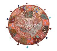 Stylo Culture Ethnique Rond Housse De Coussin De Sol Indien 80x80 cm Chaise De Coussin De Plancher Marron Vintage Patchwork Boho Géant Décoratif Coton Oreiller Brodé Pouf Repose-Pieds Couverture
