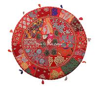 Stylo Culture Ethnique Rond Housse De Coussin De Sol Mandala 70x70 cm Coussin De Sol Méditation Rouge Patchwork Vintage Salon Boho Gros Décoratif Coton Oreiller Brodé Siège de Chaise Couverture