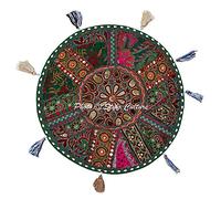 Stylo Culture Indien Patchwork Housse De Coussin De Sol Mandala 45 x 45cm Coussin De Sol Méditation Vert Foncé Rond Vintage Boho Élégant Décoratif Coton Oreiller Brodé Meubles Assis Couverture