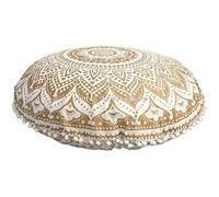 Stylo Culture Indien Rond Housse De Coussin De Sol Yoga 80x80 cm Oreiller De Sol pour Enfants Or Coussins de Yoga Mandala Pom Pom Boho Géant Décoratif Coton Floral Assis sur Le canapé Couverture