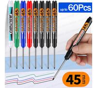Stylo de charpentier à tête de pointe longue de 45mm, marqueurs de trous profonds, noir/bleu/rouge/blanc pour mesurer les outils manuels du travail du bois, 4 à 60 pièces White 32pcs