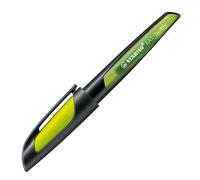 Stylo d'école avec plume pour gauchers L - STABILO EASYbuddy en noir/limette - couleur d'écriture bleu (effaçable) - stylo simple - cartouche incluse