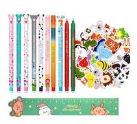 Stylo effaçable à friction Kit - Stylos à Encre Effaçable pour Enfants et Adultes Pointe 0.7 mm Écriture Fluide Design Animaux Idéal pour École Bureau (10 stylos effaçables + règle + autocollants)