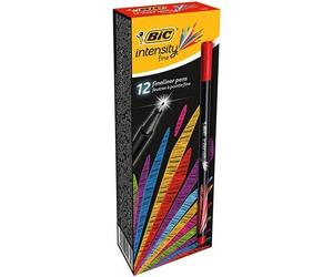 Stylo feutre bic intensity pointe fine corps noir verni couleurs rouge lot 12 unites