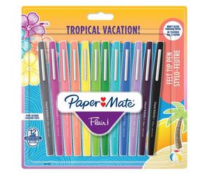 Stylo feutre Paper Mate Flair Tropical écriture moyenne - Pochette de 12