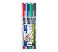 Stylo feutre permanent Staedtler Lumocolor 'dry safe' couleurs assorties 1 mm - Pochette de 4