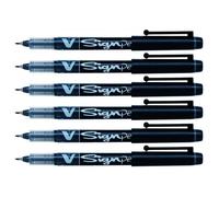 Stylo feutre - Pilot - V Sign Pen - Lot de 6 - Pointe moyenne 0,6 mm - Noir