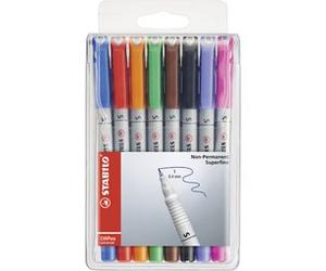 Stylo-feutre stabilo ohp pen soluble pointe fine 0.7mm multi-supports effaçable grip ergonomique pochette assortie 8u