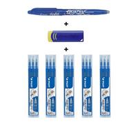 Stylo FriXion Bleu Bonus Pack gomme 5 étuis de 3 recharges pointe moyenne bleu