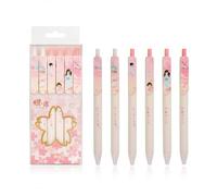 Stylo Gel À Pression Série Sakura Pièces/Ensemble, Stylo Kawaii Rose Rétractable Design Écriture Neutre Outils Fournitures De Papeterie Scolaire 6 0.5