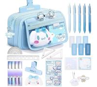 Stylo Gel Kawaii, Lot de 26 Fournitures Scolaires Aesthetic avec 1 Trousse Bleu , 5 Stylos Gel, 4 Surligneur, 6 Rubans Correcteurs